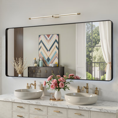 Lunara 1.18" Deep Rounded Corner Rectangular Bathroom Wall Mirror with Premium Tempered Glass & Aluminum Alloy Framed