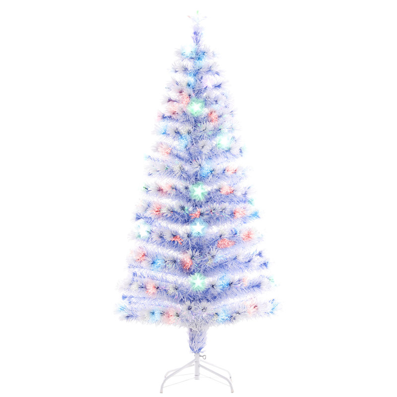 Arbre artificiel de 5 pi avec branches réalistes, lumières à DEL multicolores - fibre optique, 180 pointes, blanc / bleu, grand arbre de Noël avec précision d'assemblage facile, lumières, optique, manuel d'installation simple