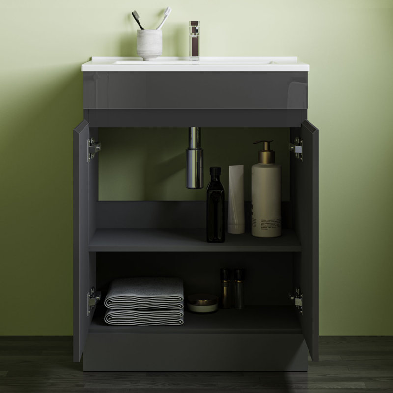 Clydeen 600 mm Freestanding Combined Vanity Unit with Drop In Ceramic Basin, Anthracite