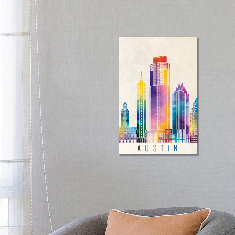 Austin Landmarks Watercolour by Paul Rommer - Wrapped Canvas Painting, 66.04 cm H x 45.72 cm W