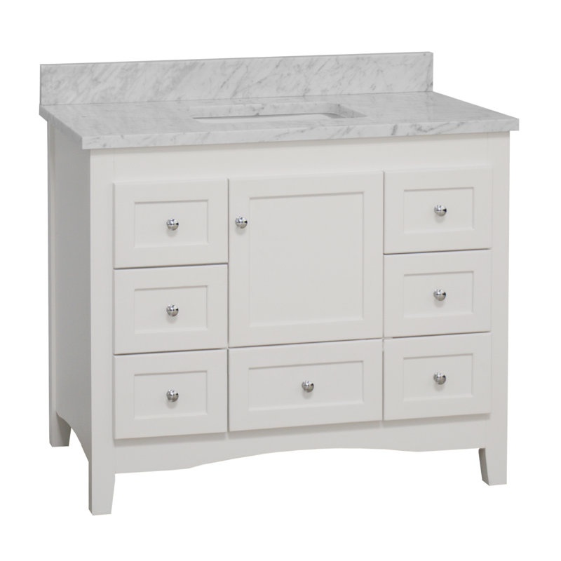 Ensemble de meuble-lavabo simple 42 po Edber, Blanc, Marbre de Carrare