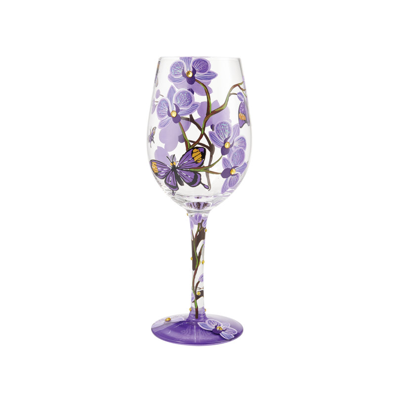 Verre à vin Lolita Butterfly Jubilee peint à la main 9 po de hauteur
