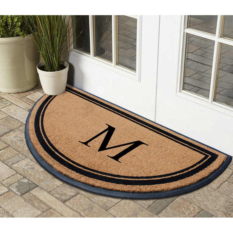 Jalacia Natural Coir & Rubber Half Round Monogrammed 36" x 72"  Non-Slip Outdoor Doormat, M