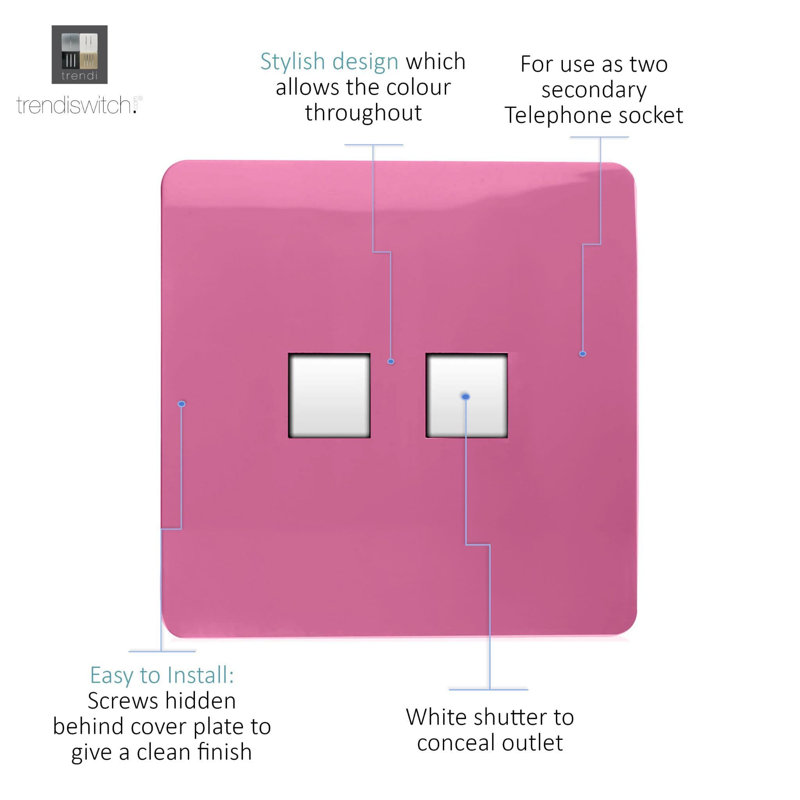 Trendi Switch 2 Gang Cat 3 Telephone Socket, Pink
