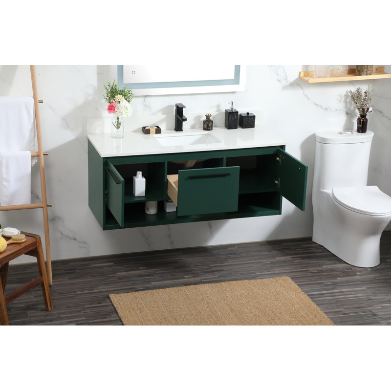 Roman 48 " W Free Standing Wall Mounted 1 Single Vanity Bathroom Vanity With Engineered Marble Top, Green