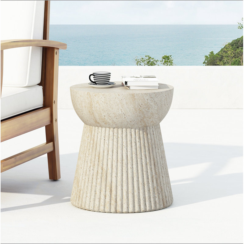 Outdoor Travertine Concrete Side Table, Beige
