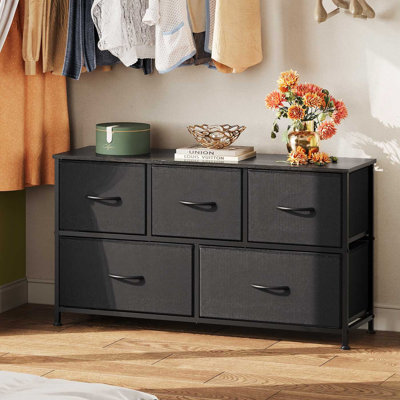 Commode à 5 tiroirs de 39,1 po Amanah pour chambre à coucher, unité de rangement avec structure en acier robuste, meuble télé avec commode en bois, commode, salon, couloir, dortoir