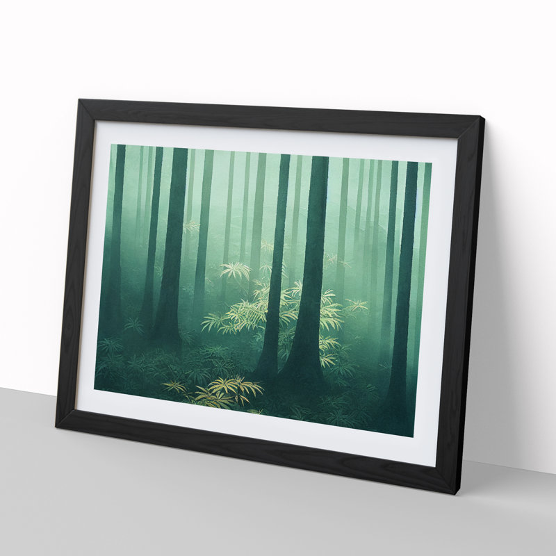 Misty Japanese Forest - Single Picture Frame Print, 46cm H x 64cm W, Black Framed