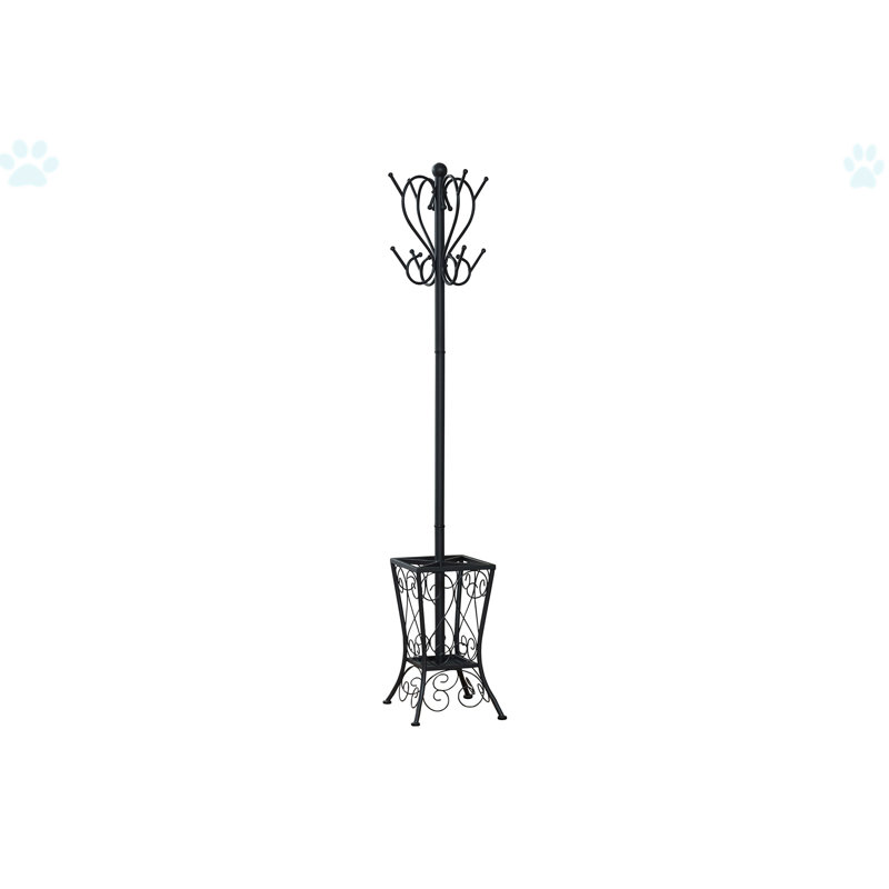 Coat Rack, Hall Tree, Free Standing, 8 Hooks, Entryway, 71"H, Umbrella Holder, Bedroom, Black Metal, Transitional