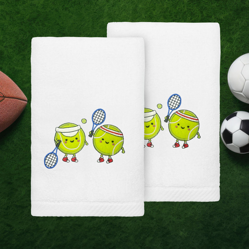  Tennis Players - Embroidered Luxury 100% Turkish Cotton Hand Towels (Set Of 2), White