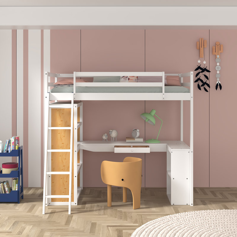 Lit mezzanine simple avec bureau intégré Gebke par Harriet Bee, Blanc