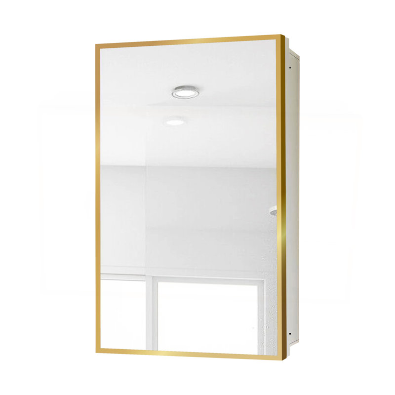16X28 Inches Golden Metal Framed White Cabinet Wall Mount Or Recessed Bathroom Medicine Cabinet With Mirror