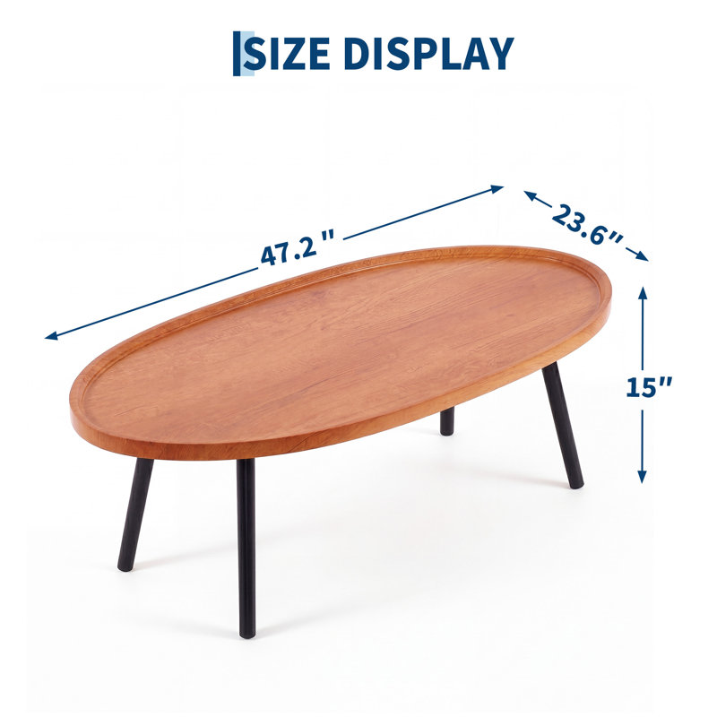 Ensemble de tables basses ovales gigognes, table basse en bois de 47 po pour le salon - Conception empilable peu encombrante - Petite table d'appoint ovale, style moderne, bois naturel