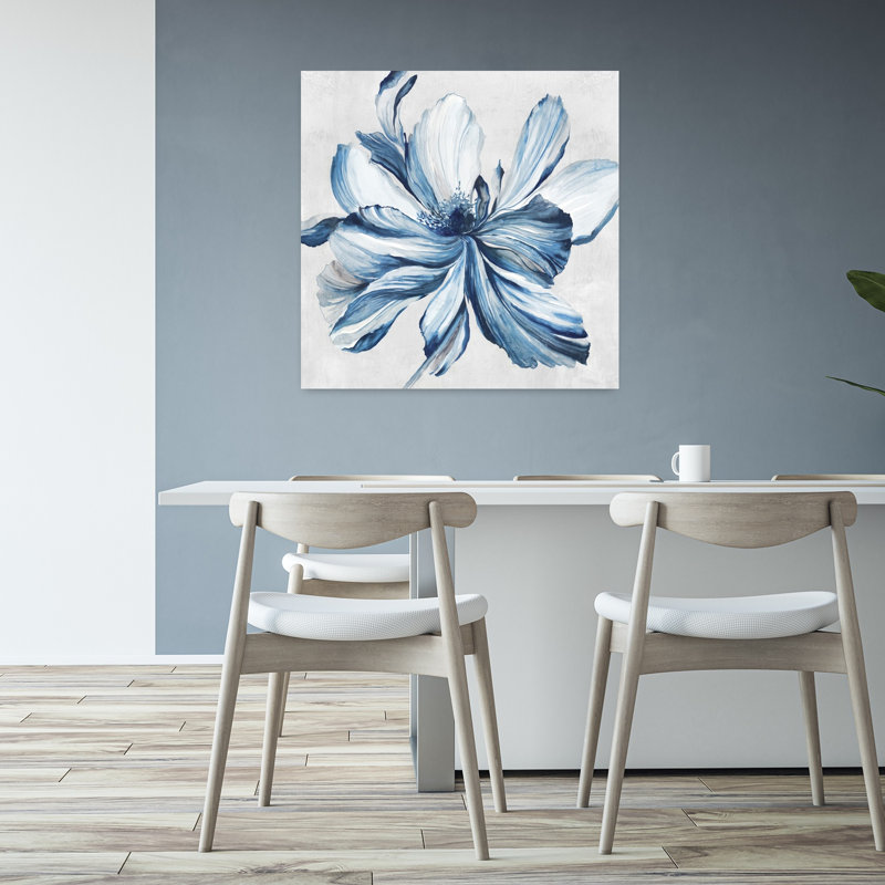 Botanique bleu sarcelle II délicat, art floral contemporain, nature, H 32 po x l 32 po