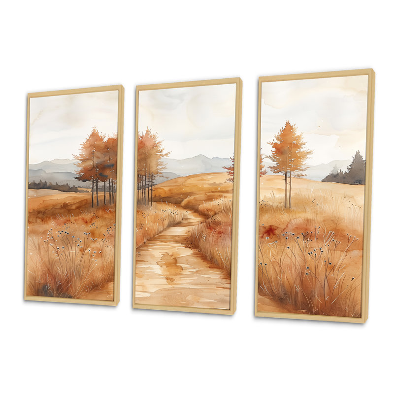 Nona - Ensemble d'art mural campagne, Toile naturelle avec cadre flottant, H 32 po x l 48 po x P 1 po
