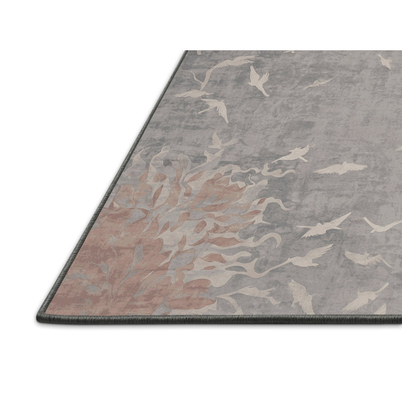 Tapis gris soyeux et moelleux, Rond 7 pi
