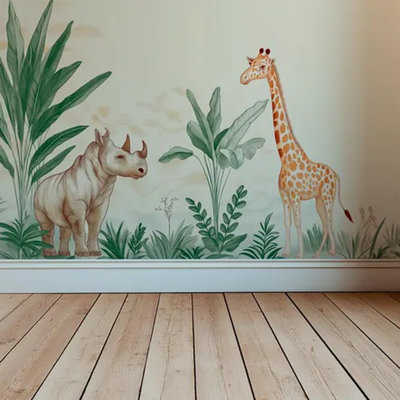 Murale safari avec chambre de bébé girafe et rhinocéros Safari