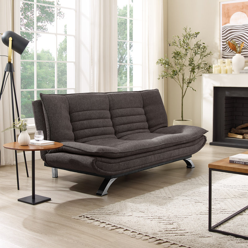 Bridglal 196.1Cm Wide Tight Back Convertible Sofa, Black Polyester Blend