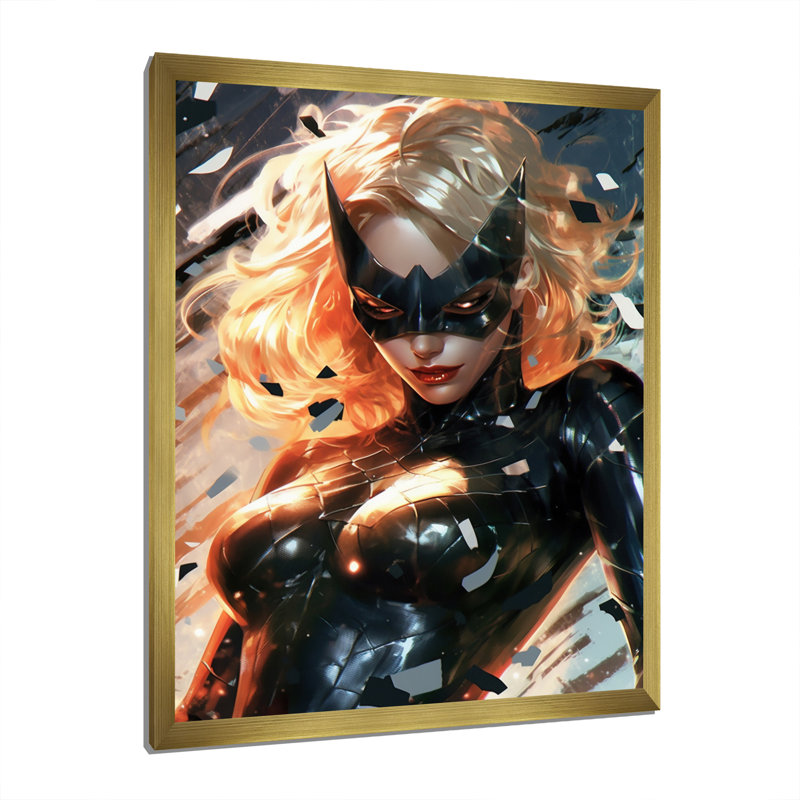 Portrait de femme super-héros sur toile, H 20 po x l 12 po x P 1 po, Cadre doré à une seule photo