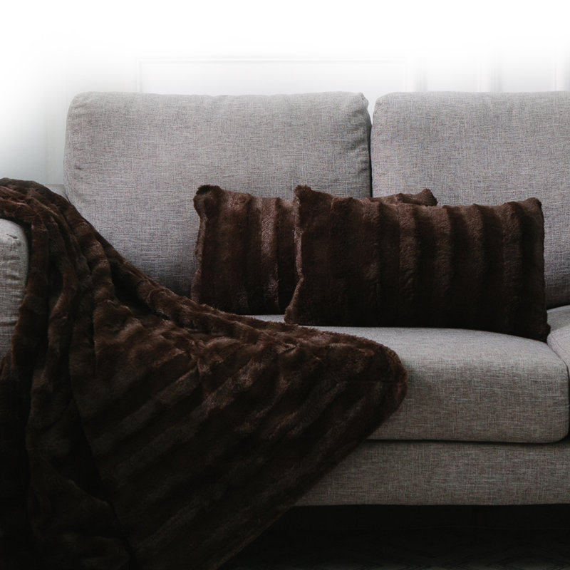 Chocolate Faux Fur Decorative Throw Pillows Set of 2