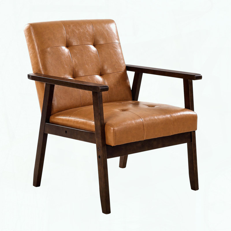 Fauteuil Mid-Century moderne en cuir PU - Structure en bois massif