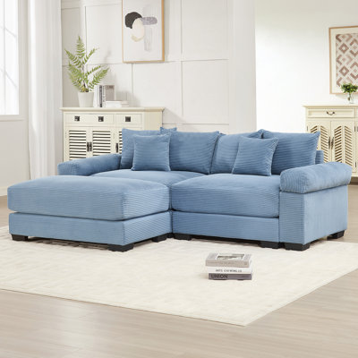 Canapé modulaire surdimensionné en forme de L 82,6 po Cloud, tissu en velours côtelé doux, avec méridienne, accoudoirs larges à assise profonde, conception ergonomique, 6 coussins décoratifs, assemblage facile, pour les salons, les salons, bleu