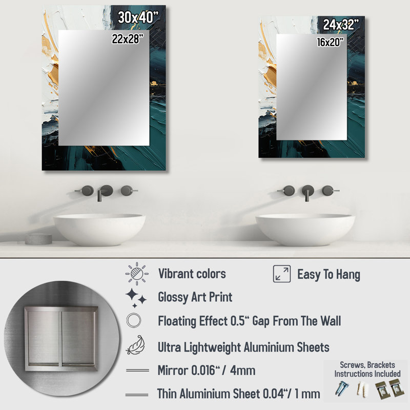 Gold and green white marble waterfall V - Abstract Painting Decorative Mirror, Modern Wall Mirror, Printed Metal Art