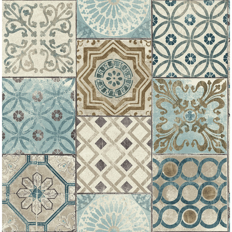 Rouleau de papier peint L 33 pi x l 20,5 po Menton Tiles, Bleu