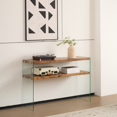 Console en panneau de fibres à densité moyenne, grande table d'appoint, bureau en verre trempé noyer, table d'entrée