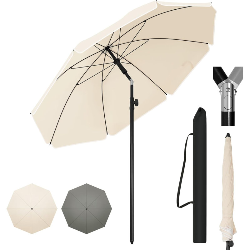 Breshay Beach Parasol, Beige, 175cm H x 155cm W x 155cm D