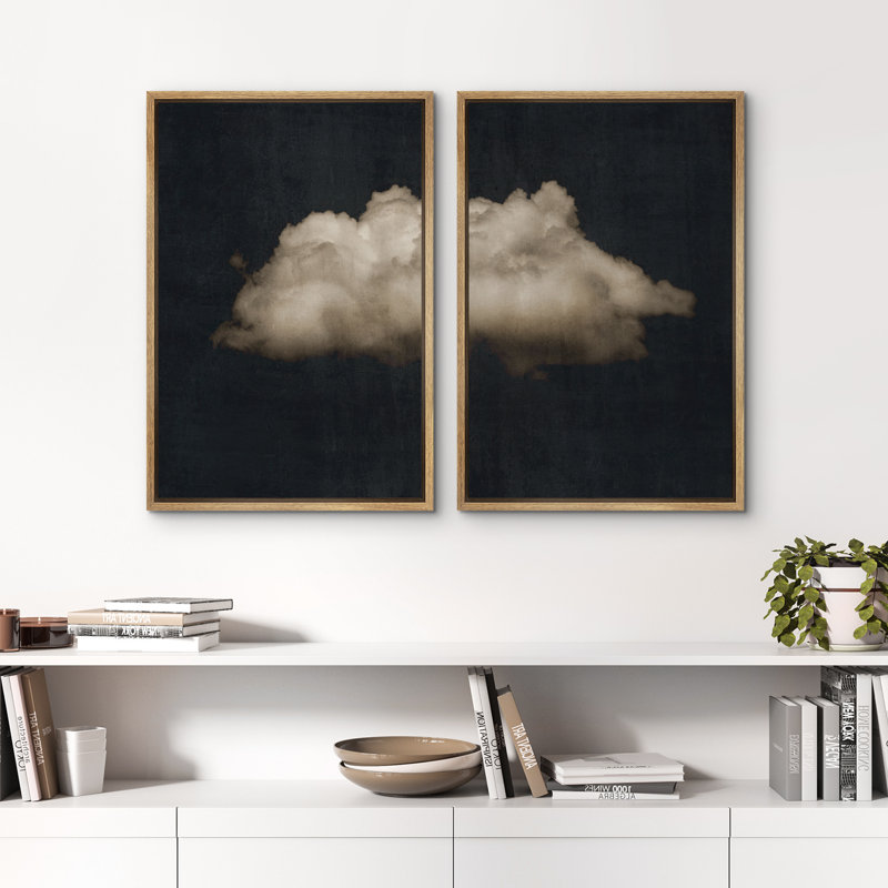 "Moody" noir pastel abstrait nuage minimaliste moderne, art mural 2 pièces, H 24 po x l 16 po, Naturel