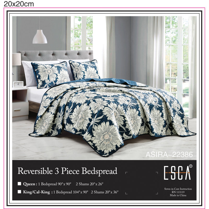 Garden Floral Coverlet, King Bedspread + 2 King Shams 