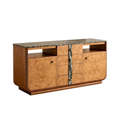 78.74"Mid-Century Style Solid Wood Side Storage Cabinet with Sintered Stone Tabletop