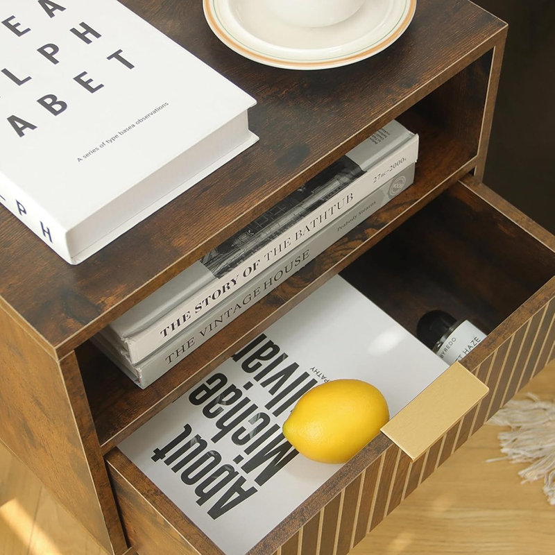 Table de chevet Mid-Century moderne avec station de charge, table de chevet en bois