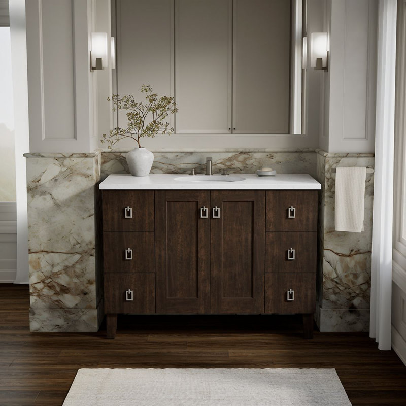 Poplin® 48" Vanity Base Only with Furniture Legs, 2 Doors and 6 Drawers, Claret Suede