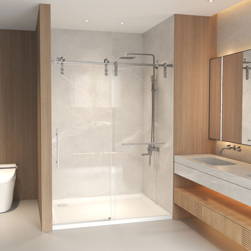 Porte de douche coulissante sans cadre l 56 à 60 po x H 76 po Porte de douche en verre trempé 5/16 po Nickel brossé