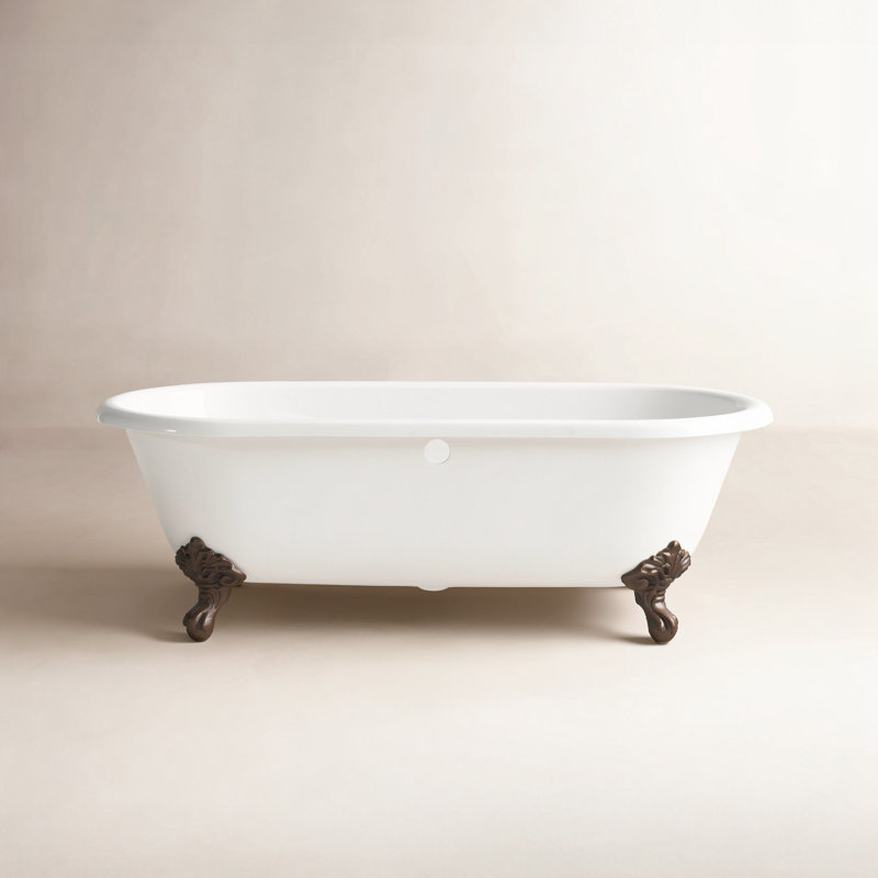 Regal 70'' L Soaking Bathtub, White, Antique Bronze Feet, 6" Faucet Hole Drilling