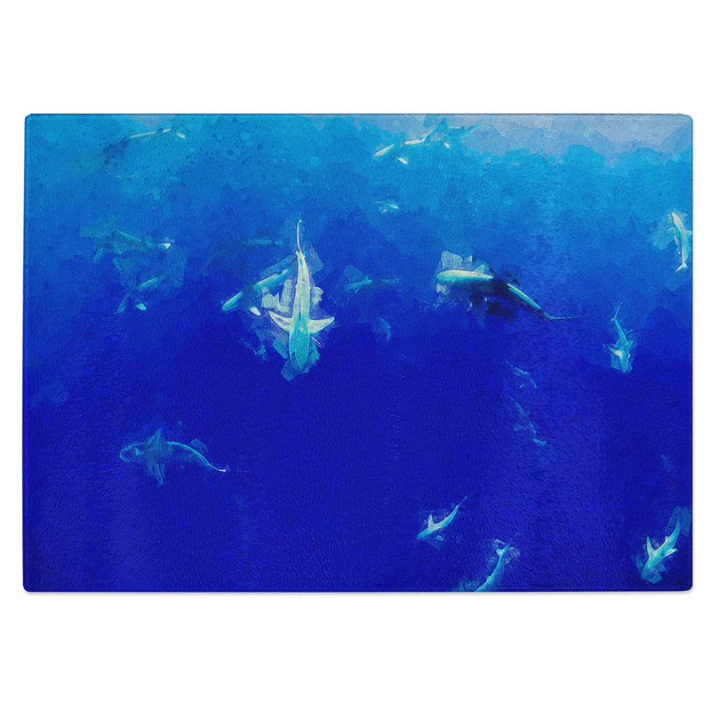 Tempered Glass Oahu Sharks Chopping Board, 39 cm W x 28.5 cm L