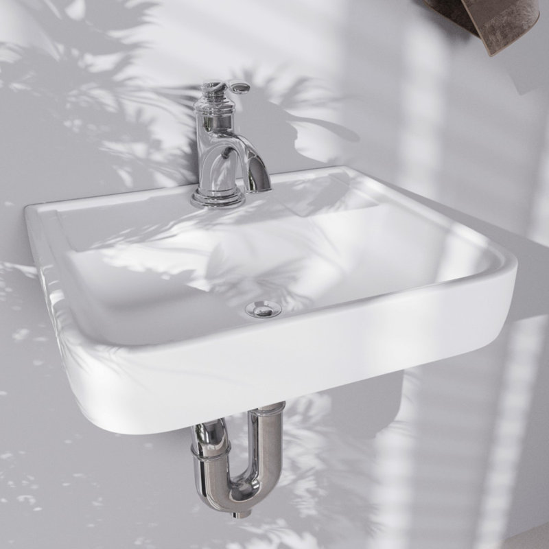 Lavabo de salle de bain mural blanc sans robinet ni trop-plein