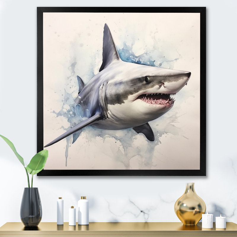 " Fierce Shark I ", 30" H x 30" W x 1" D, Black Single Picture Framed