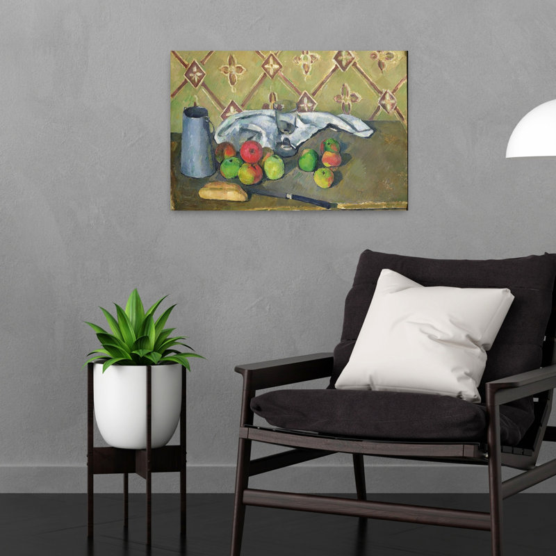 Fruits, Napkin And Milk Jug, C.1879-82 Abstract Contemporary Wall Art Print by Paul Cezanne - Wrapped Canvas Print