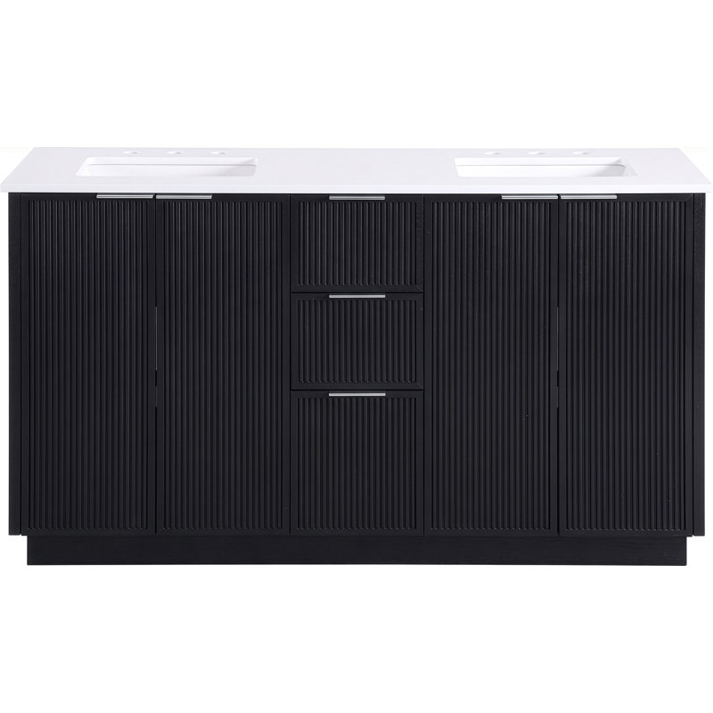 Meuble-lavabo en pierre noire et en bois massif 60 po Willard, Noir, 60"