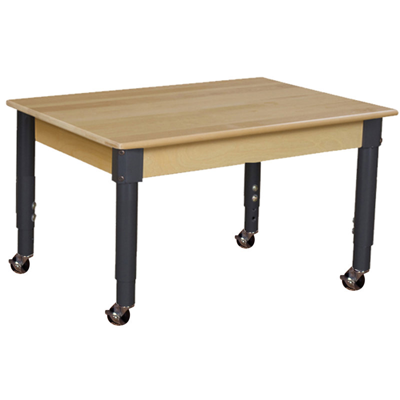 Table rectangulaire en bois franc à hauteur réglable, L 48 po x l 30 po, Non, 19 po à 30 po