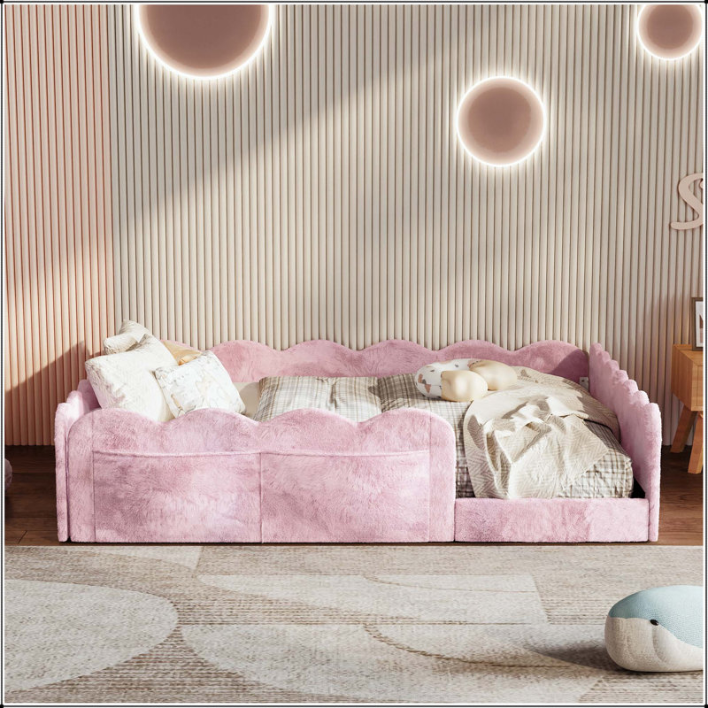 Lit double tapissier au sol avec poches de rangement, Full / Double, Pink