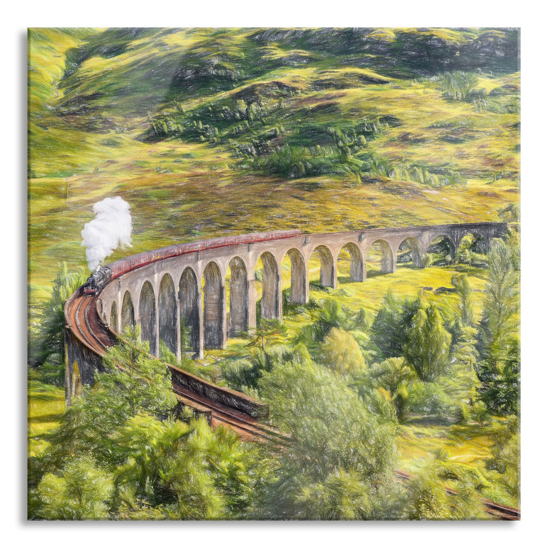 Ungerahmter Grafikdruck auf Glas "Railway Viaduct in Scotland"