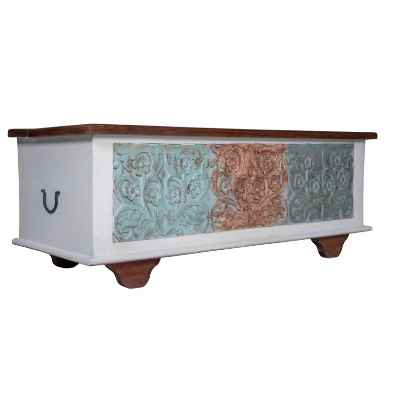 Kahle Solid Wood Accent Trunk, Walnut/White/Green