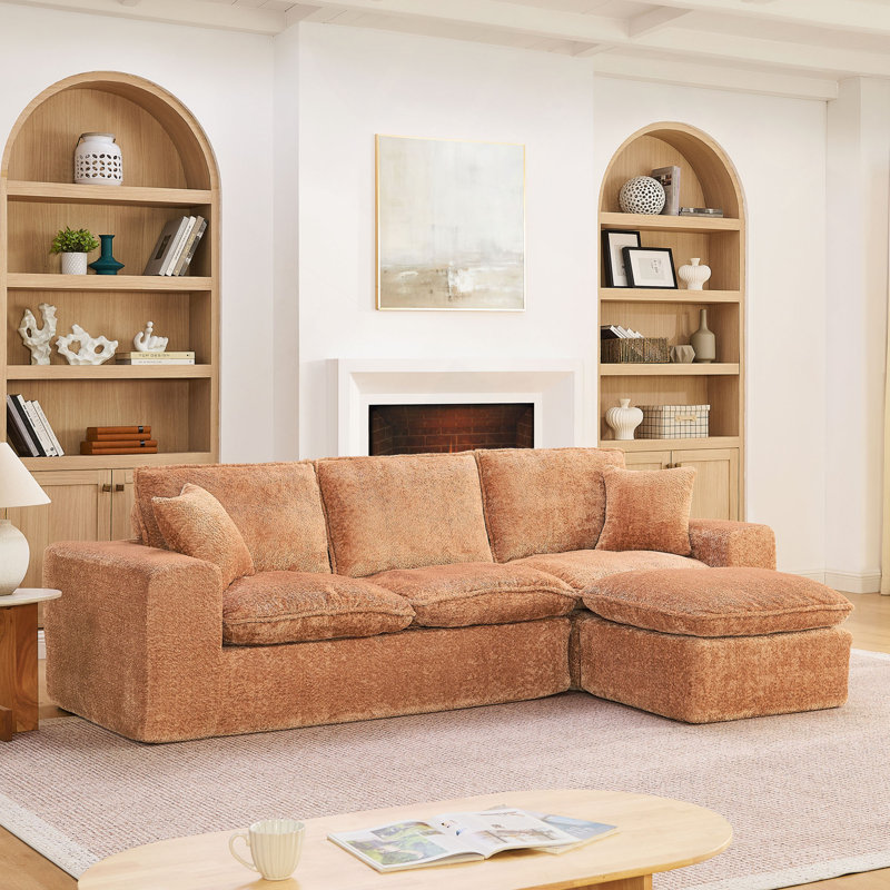 Canapé modulaire de 107 po avec méridienne réversible Boucle, Orange Boucle, Orange