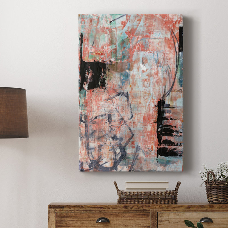 Tangerine et bleu sarcelle I - galerie sur mesure Cavas, H 18 po x l 12 po