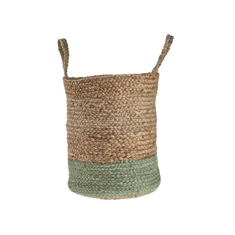 Seafoam Teal & Natural Jute Round Storage Basket 17" x 15"