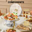 Elegant Food Warming Solution - Ensemble de 4 réchauds à vaisselle ronds en acier inoxydable 5 pte avec bord doré, couvercles et supports en verre visible - Serveurs de buffet parfaits pour les fêtes, les mariages et l'or-1832393210